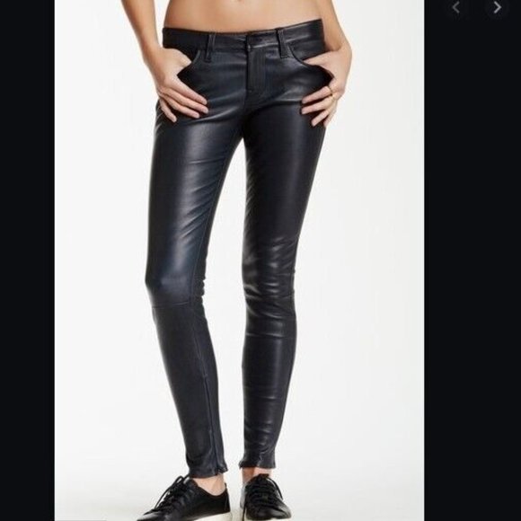 *GENETIC SHYA ZIP LEATHER CIGARETTE PANT COLOR NAVY/BLACK SZ 28 NEW WITH DEFECT - Picture 4 of 16